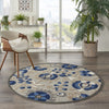 5’ Round Natural and Blue Indoor Outdoor Area Rug