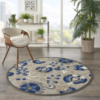 5’ Round Natural and Blue Indoor Outdoor Area Rug