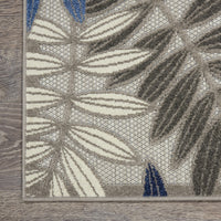 2’ x 6’ Gray and Blue Leaves Indoor Outdoor Runner Rug