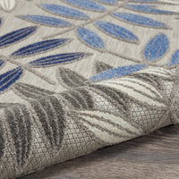 2’ x 6’ Gray and Blue Leaves Indoor Outdoor Runner Rug