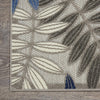 2’ x 10’ Gray and Blue Leaves Indoor Outdoor Runner Rug