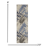2’ x 8’ Gray and Blue Leaves Indoor Outdoor Runner Rug