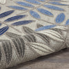2’ x 8’ Gray and Blue Leaves Indoor Outdoor Runner Rug