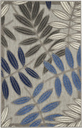 3’ x 4’ Gray and Blue Leaves Indoor Outdoor Area Rug