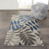 3’ x 4’ Gray and Blue Leaves Indoor Outdoor Area Rug