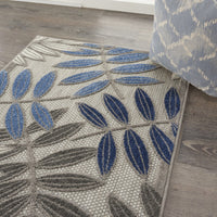 3’ x 4’ Gray and Blue Leaves Indoor Outdoor Area Rug