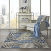 4’ x 6’ Gray and Blue Leaves Indoor Outdoor Area Rug