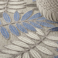 4’ Round Gray and Blue Leaves Indoor Outdoor Area Rug