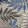 5’ Round Gray and Blue Leaves Indoor Outdoor Area Rug