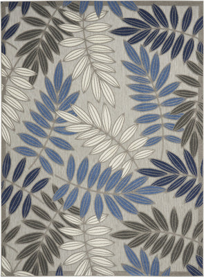 6’ x 9’ Gray and Blue Leaves Indoor Outdoor Area Rug