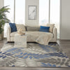 6’ x 9’ Gray and Blue Leaves Indoor Outdoor Area Rug