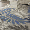 6’ x 9’ Gray and Blue Leaves Indoor Outdoor Area Rug