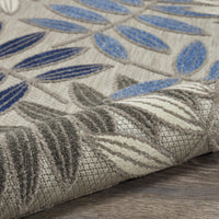 6’ x 9’ Gray and Blue Leaves Indoor Outdoor Area Rug