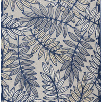 4’ x 6' Ivory and Navy Leaves Indoor Outdoor Area Rug