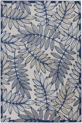 4’ x 6' Ivory and Navy Leaves Indoor Outdoor Area Rug
