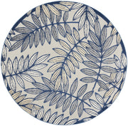 4’ Round Ivory and Navy Leaves Indoor Outdoor Area Rug