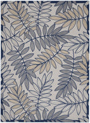 7’ x 10' Ivory and Navy Leaves Indoor Outdoor Area Rug
