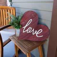 18" Rustic Farmhouse Red Wooden Heart