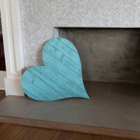 18" Rustic Farmhouse Turquoise Wooden Heart