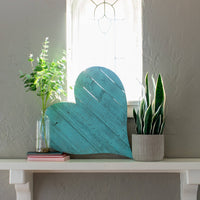 18" Rustic Farmhouse Turquoise Wooden Heart