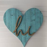24" Rustic Farmhouse Turquoise Large Wooden Heart