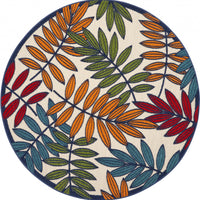 4’ Round Multicolored Leaves Indoor Outdoor Area Rug