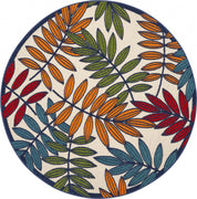 4’ Round Multicolored Leaves Indoor Outdoor Area Rug
