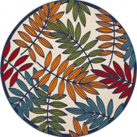 5’ Round Multicolored Leaves Indoor Outdoor Area Rug