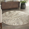 4’ Round Natural Leaves Indoor Outdoor Area Rug