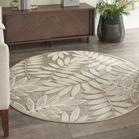 5’ Round Natural Leaves Indoor Outdoor Area Rug