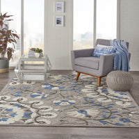 8’ x 11’ Gray and Blue Vines Indoor Outdoor Area Rug