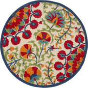 4’ Round Red and Multicolor Indoor Outdoor Area Rug