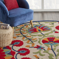 8’ Round Red and Multicolor Indoor Outdoor Area Rug