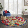 8’ Round Red and Multicolor Indoor Outdoor Area Rug