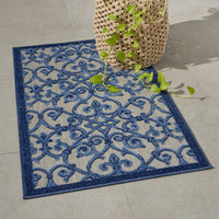 3’ x 4’ Gray and Blue Indoor Outdoor Area Rug