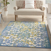 4’ x 6’ Ivory and Blue Indoor Outdoor Area Rug