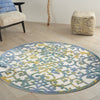 4’ Round Ivory and Blue Indoor Outdoor Area Rug