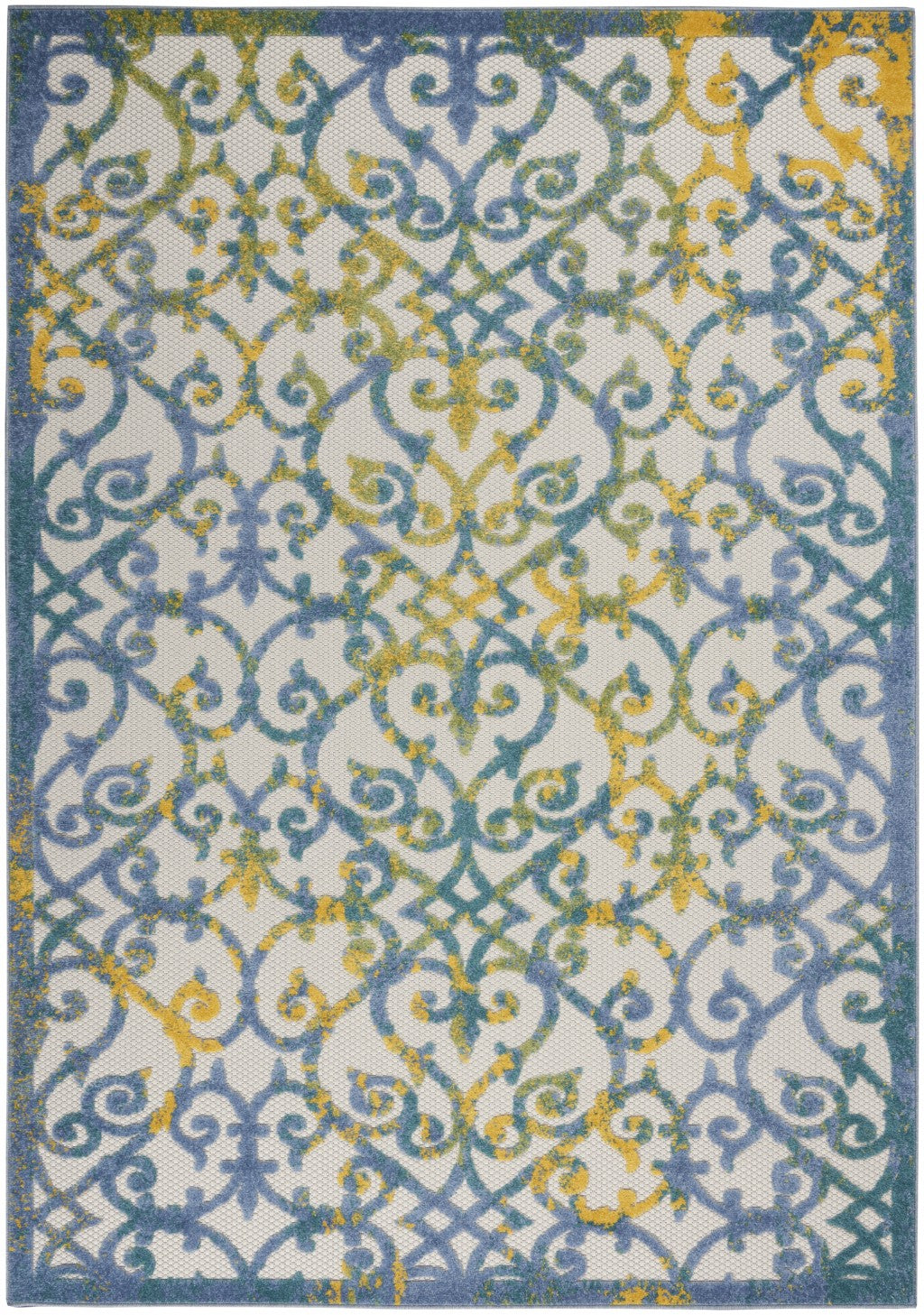 5’ x 7’ Ivory and Blue Indoor Outdoor Area Rug