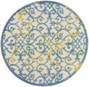 5’ Round Ivory and Blue Indoor Outdoor Area Rug