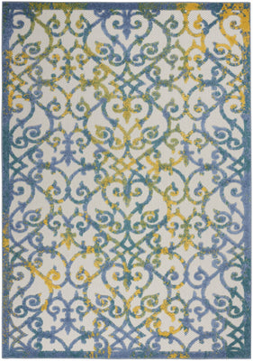 6’ x 9’ Ivory and Blue Indoor Outdoor Area Rug