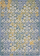7’ x 10’ Ivory and Blue Indoor Outdoor Area Rug
