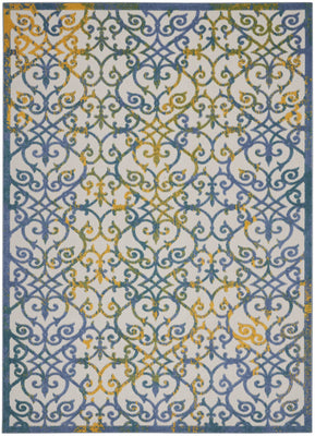 8’ x 11’ Ivory and Blue Indoor Outdoor Area Rug