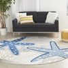 8’ Round Blue and Gray Indoor Outdoor Area Rug