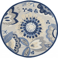 4’ Round Blue and Gray Indoor Outdoor Area Rug