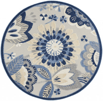 5’ Round Blue and Gray Indoor Outdoor Area Rug