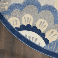5’ Round Blue and Gray Indoor Outdoor Area Rug