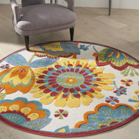 4’ Round Yellow and Ivory Indoor Outdoor Area Rug