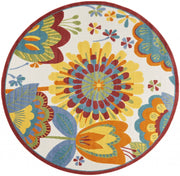 8’ Round Yellow and Ivory Indoor Outdoor Area Rug
