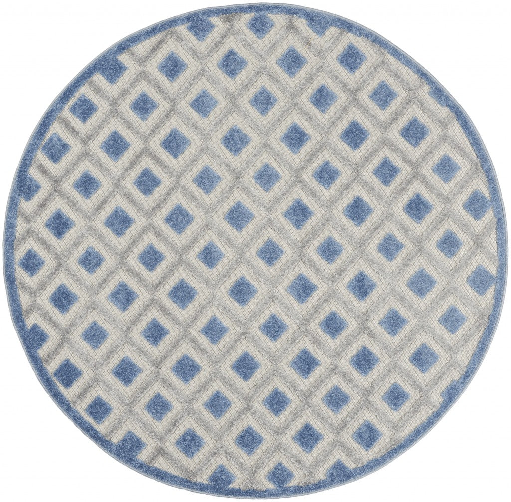 5’ Round Blue and Gray Indoor Outdoor Area Rug