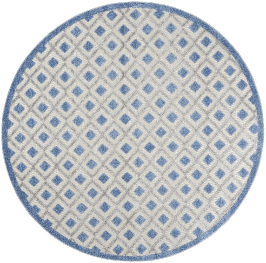 8’ Round Blue and Gray Indoor Outdoor Area Rug